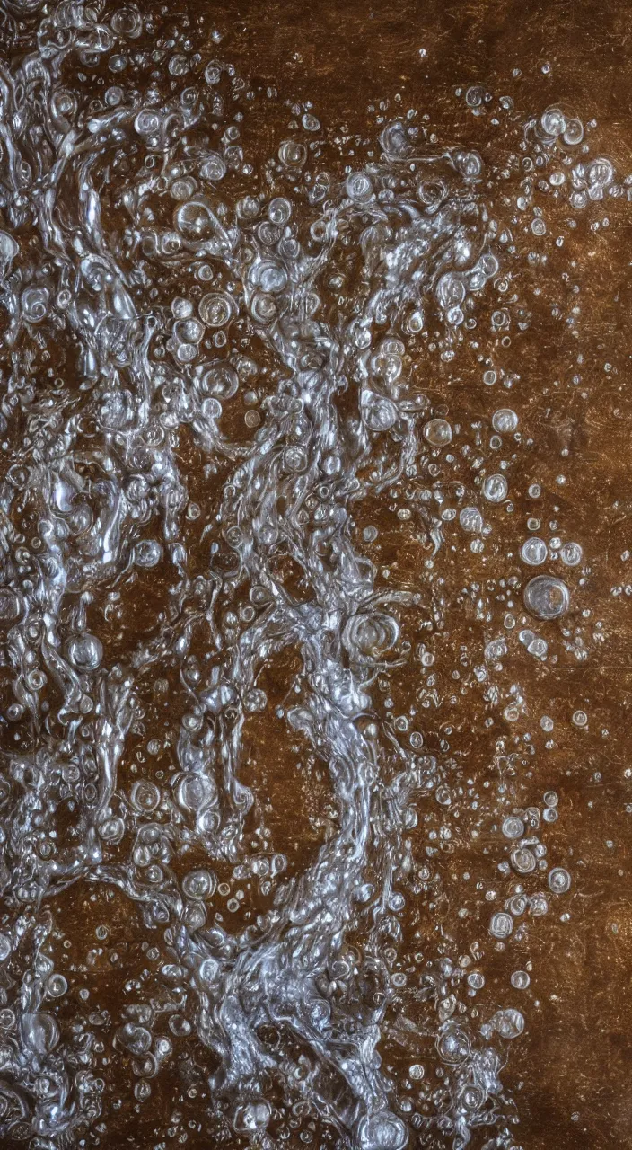 Image similar to a stream of water entering a mechanism made from organs and producing a coin in the style of carlo scarpa, photographic , 8k