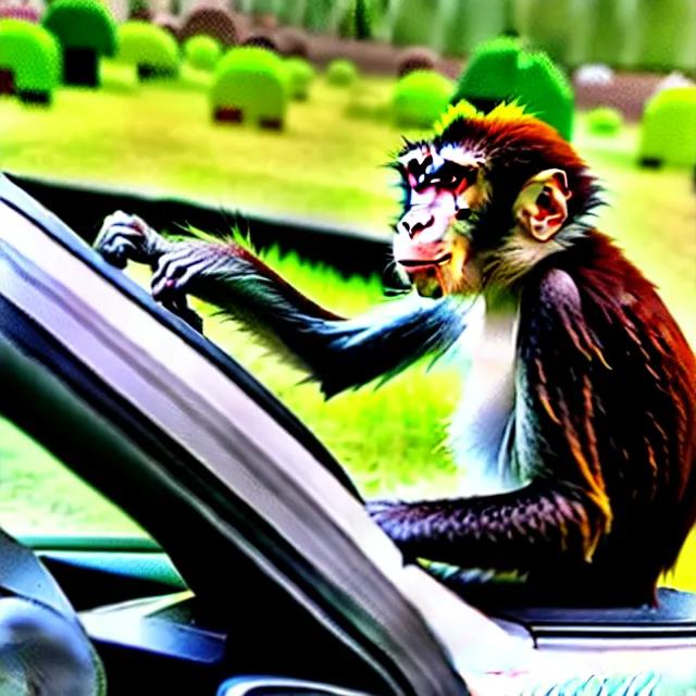 Prompt: a monkey learning to drive