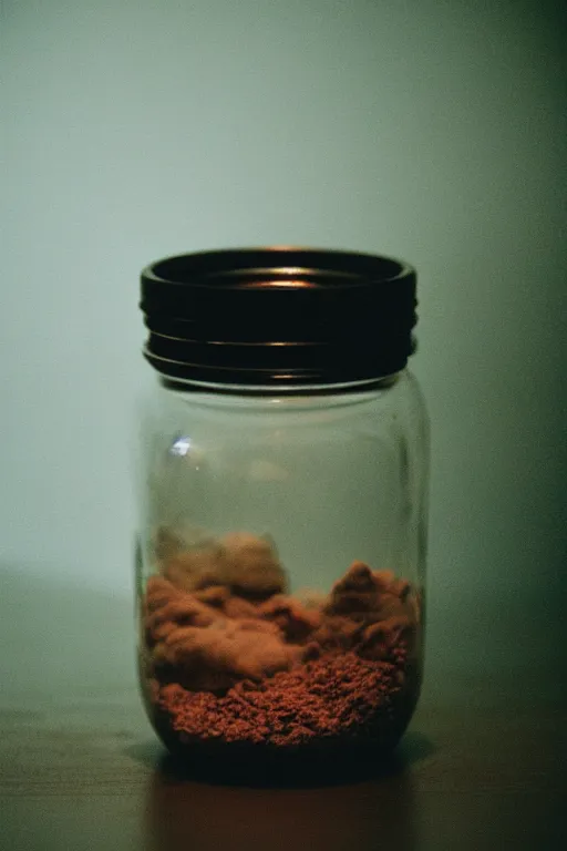 Prompt: agfa vista 4 0 0 photograph of the universe in a jar, moody lighting, moody vibe, telephoto, 9 0 s vibe, grain, tranquil, calm, faded!,