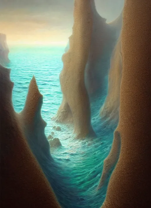 Image similar to A hyper-detailed 3d render like a Oil painting of the Aquatic Cliffs of the Great Sand Sea, surrealism!!!!! surreal concept art, lifelike, photorealistic, digital painting, aesthetic, smooth, sharp focus, Artstation HD, by Greg Rutkowski, Chris Tulloch McCabe, Valentina Remenar and Asher Duran,