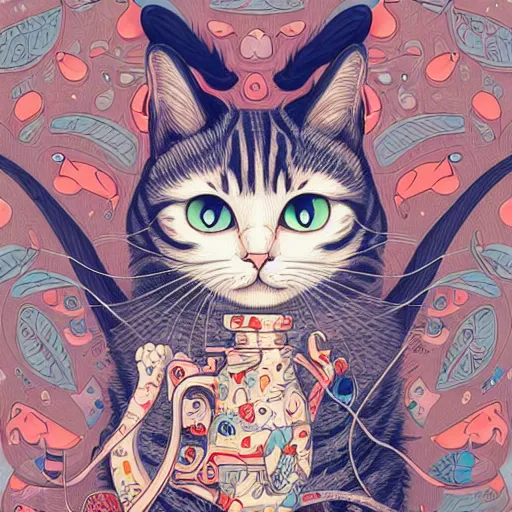 Image similar to crazy cat lady, extremely detailed, sharp focus, wide view, full body shot, smooth, digital illustration, by james jean, by rossdraws, frank franzzeta, sakimichan