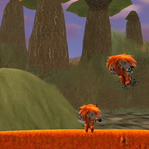 Image similar to bip bippadotta in morrowind, orange fuzzy muppet, screenshot