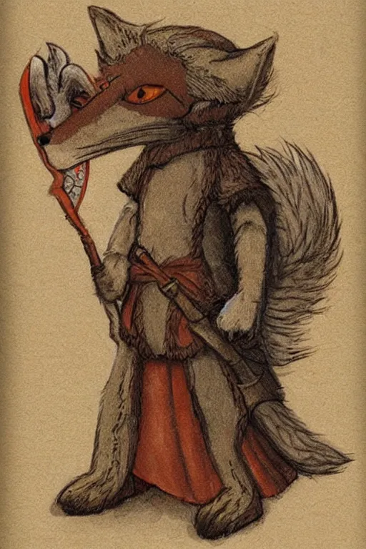 Prompt: a medieval anthropomorphic fox with a fluffy tail as a dnd character