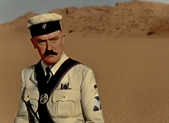 Image similar to a film still of adolf hitler in lawrence of arabia ( 1 9 6 2 ), technicolor