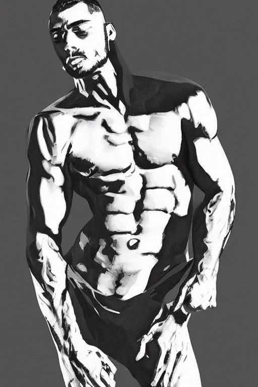 Image similar to “ gigachad pose study, 8 k, graphic style, black and white ”