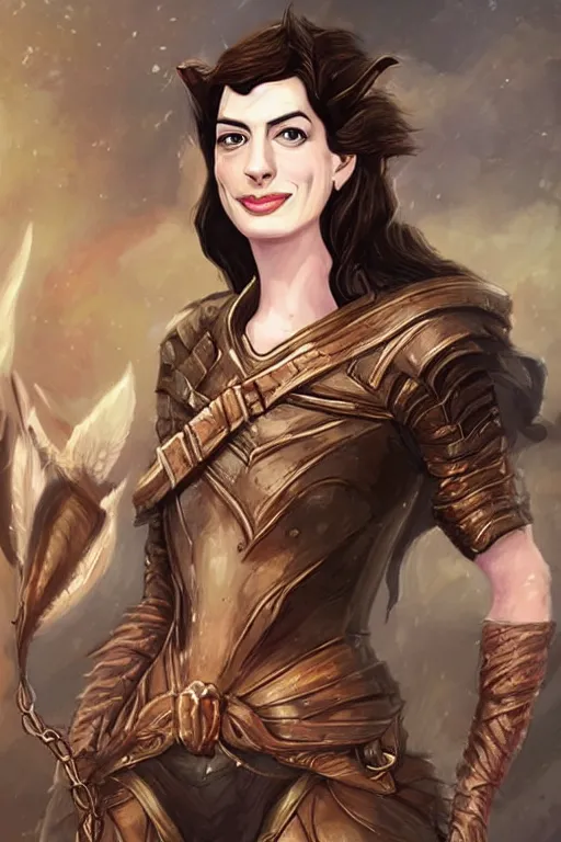 Prompt: anne hathaway portrait as a dnd character fantasy art.