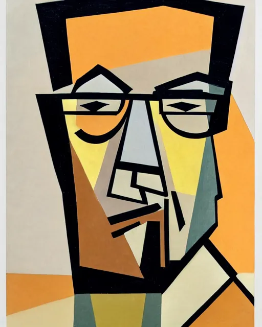 Prompt: cubist portrait of walter white, cubism, blank background, upper body only