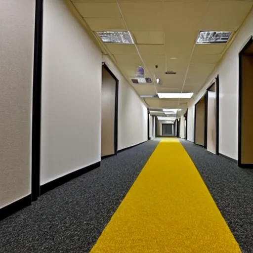 Image similar to photo of a scary shadowy monster in the backrooms, mono - yellow old moist carpet randomly connected infinite empty office space