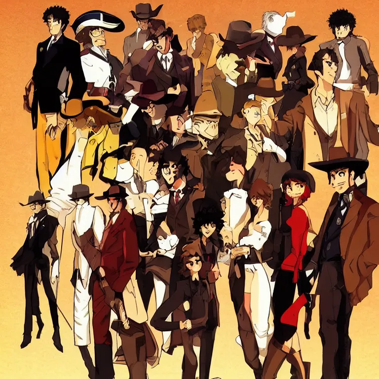 Prompt: cowboy bebop characters in a western styled bar