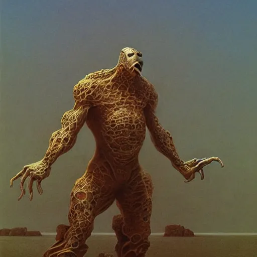 Prompt: anthropomorphic turtle hero by zdzisław beksinski