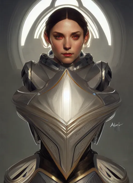 Image similar to symmetry!! portrait of futuristic medieval knight, sci - fi, tech wear, intricate, elegant, extremely detailed, digital painting, artstation, cinematic lighting, concept art, smooth, sharp focus, illustration, art by artgerm and greg rutkowski and alphonse mucha, 8 k