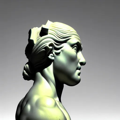 Image similar to 3 d sci - fi cgartist ambient occlusion rendering of a hyper realistic marble greek statuary product photo white backdrop high key lighting by chris moore, by edward hopper, by col price, trending on artstation