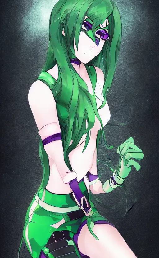 Prompt: an anime girl cosplaying as the riddler, anime character illustration, digital art, 4k