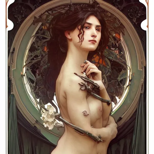 Prompt: beautiful woman turning into a skeleton, intricate, art by artgerm and greg rutkowski and alphonse mucha and william - adolphe bouguereau, high detailed, 4 k,