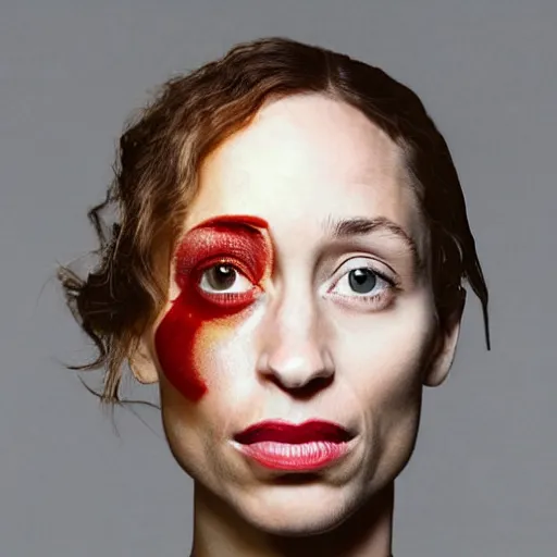 Image similar to an apple with the face of fiona apple