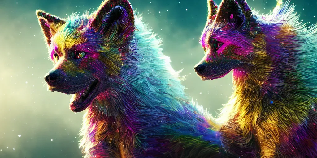 Image similar to sparkle dog, realistic 4 k octane beautifully detailed render, 4 k post - processing, highly detailed, intricate complexity, epic composition, magical atmosphere, cinematic lighting, masterpiece, ultra hd