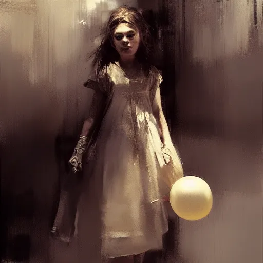 Image similar to a beautiful girl holding a baloon, concept art, jeremy mann