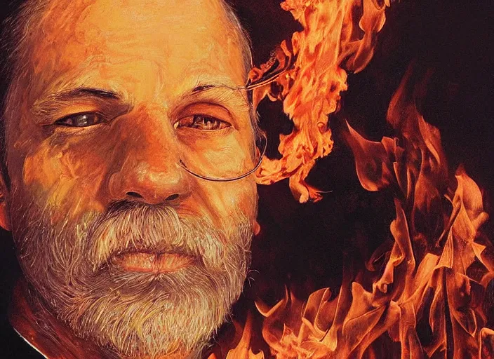 Prompt: a highly detailed on fire portrait of a dentist, james gurney, james jean