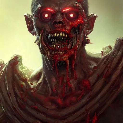 Image similar to zombie from doom eternal, front view, painted by stanley lau, painted by greg rutkowski, painted by stanley, artgerm, masterpiece, digital art, trending on arts