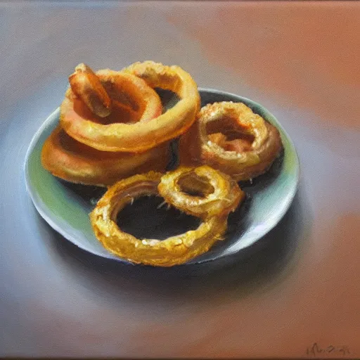 Image similar to Onion rings made out of crystal in a wetland, Oil painting