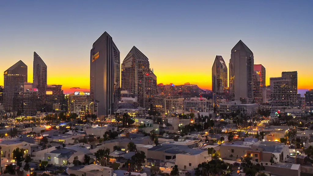 Image similar to a beautiful photo of downtown San Diego at sunset