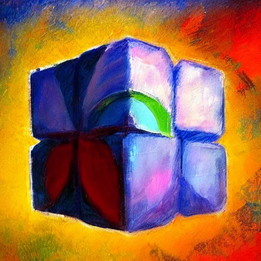 Image similar to beautiful impressionist painting of companion cube