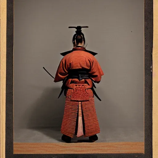 Prompt: A FULL BODY PORTRAIT FROM BEHIND OF A SAMURAI WITH A KATANA AND A CHAIN