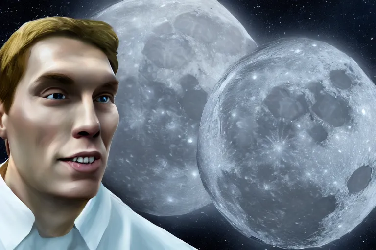 Image similar to jerma 9 8 5 face in a moon, jerma 9 8 5 face on a moon, jerma moon, jerma, epic wallpaper trending on artstation, highly detailed digital artwork