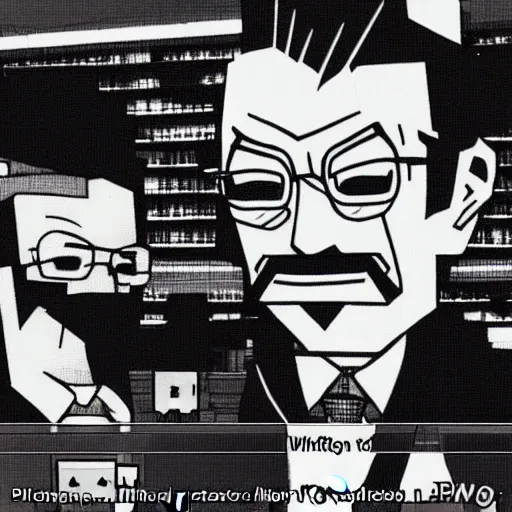 Image similar to photography of phoenix wright doing a selfie with walter white in minecraft, black and white, dark, clear