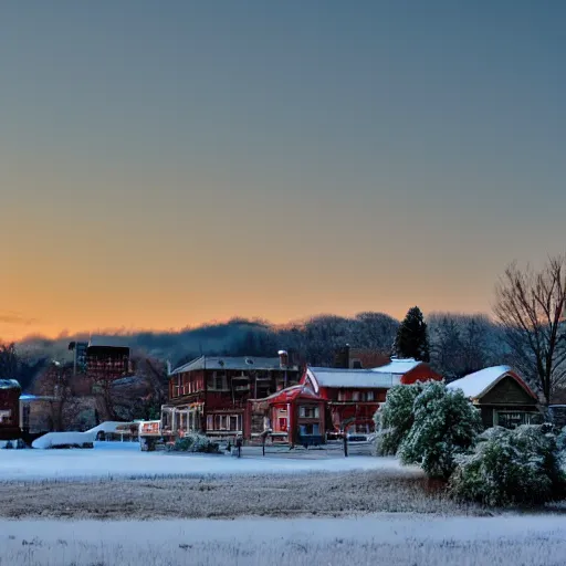 Image similar to small town, winter, dawn