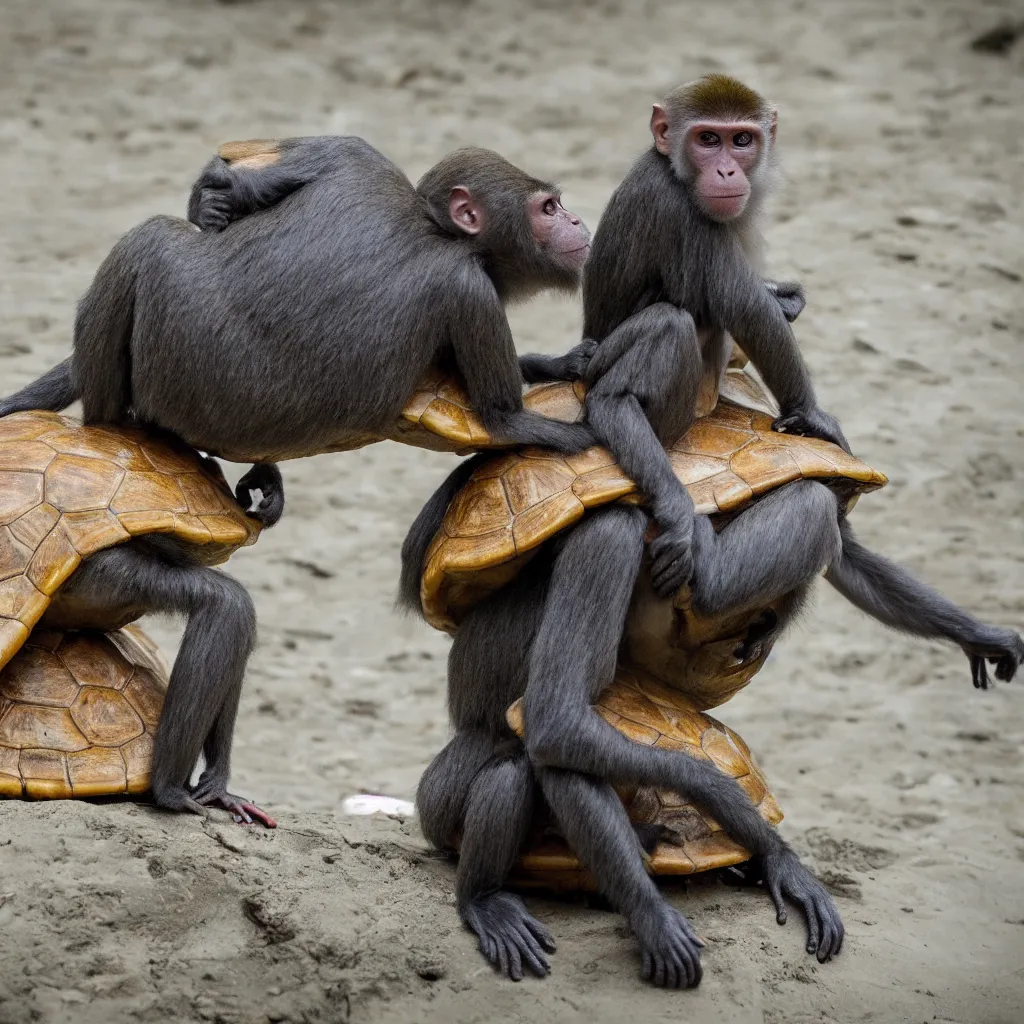 Image similar to a monkey sitting on the back of a turtle