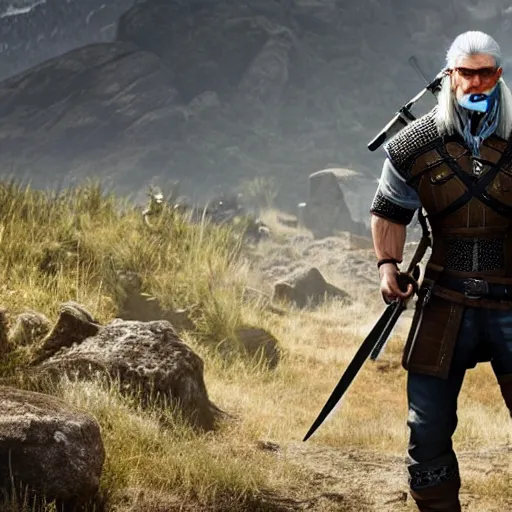 Prompt: still of Geralt as Rambo