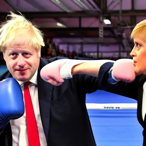 Prompt: Boris Johnson and Nicola Sturgeon boxing