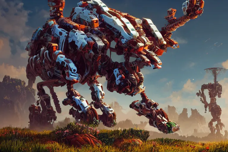 Image similar to grazer machine mecanical creature robot of horizon forbidden west horizon zero dawn bioluminiscence global illumination ray tracing hdr fanart arstation by ian pesty and alena aenami artworks in 4 k