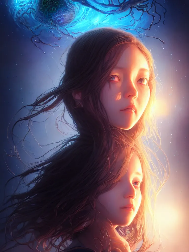 Prompt: azathoth girl dreaming the earth, full body, occlusion shadow, specular reflection, rim light, unreal engine, artgerm, artstation, art by hiroaki samura and ilya kuvshinov and ossdraws, intricate, highly detailed 8 k, cosmic horror illustration, extremely beautiful and aesthetic shape of face and body, movie poster