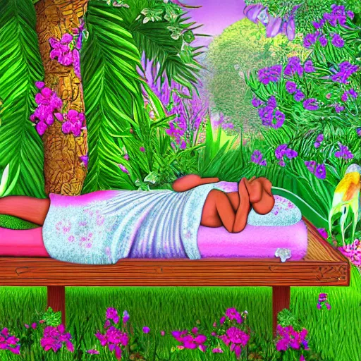 Prompt: Paradise Garden massage, digital art
