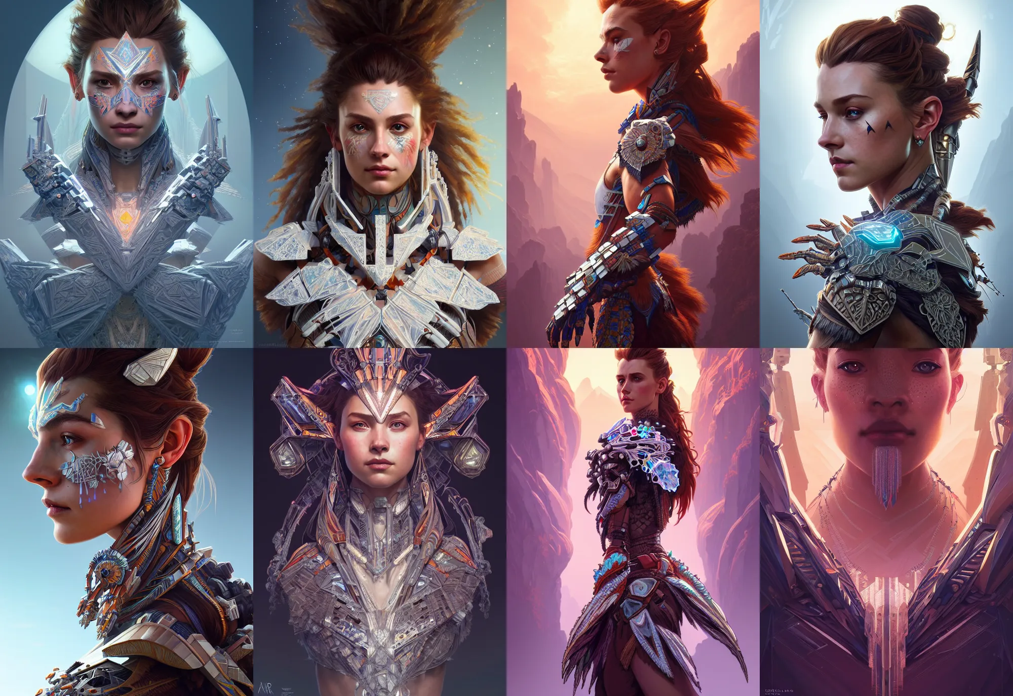 Prompt: symmetry!! portrait of a crystal warrior, horizon zero dawn machine, intricate, elegant, highly detailed, digital painting, artstation, concept art, smooth, sharp focus, illustration, art by artgerm and greg rutkowski and alphonse mucha, 8 k