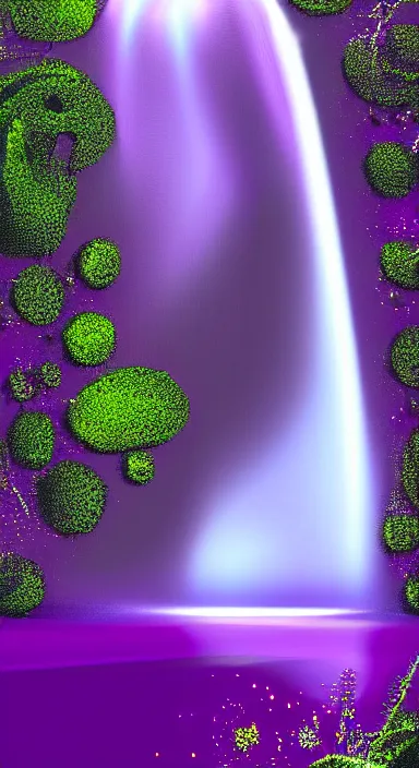 Image similar to purple planet with waterfall pixel artwork, digital art, award winning