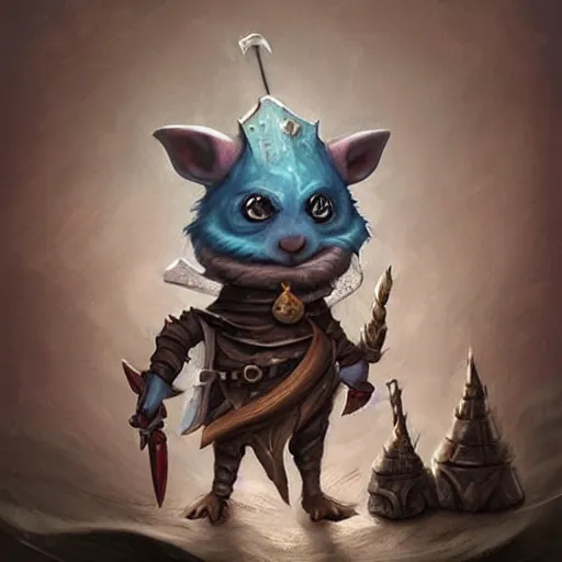 Image similar to cute little anthropomorphic rat king cercaria sustainer wearing sabre of the hobgoblin, tiny, small, miniature animal, baby animal, short, pale blue armor, cute and adorable, pretty, beautiful, DnD character art portrait, matte fantasy painting, DeviantArt Artstation, by Jason Felix by Steve Argyle by Tyler Jacobson by Peter Mohrbacher, cinematic lighting