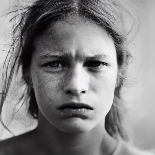 Image similar to a candid extreme closeup portrait of an expressive face of a super busy young woman by annie leibovitz