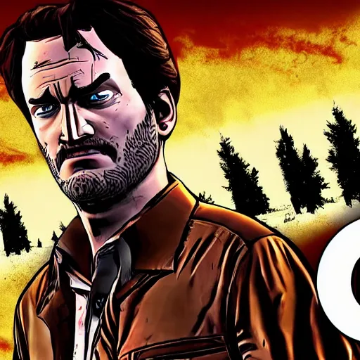 Image similar to tarantino walking dead telltale, telltale games style, symmetric!!, 4 k full hd,