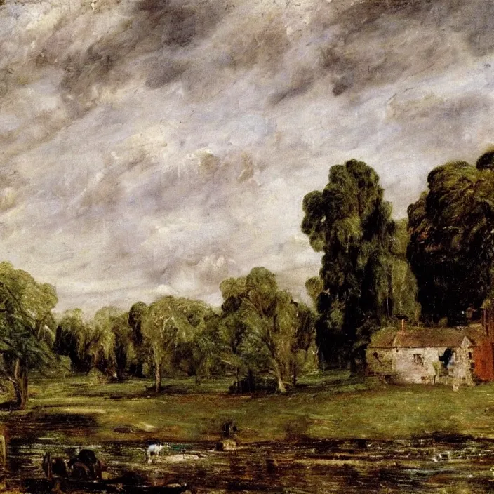 Prompt: a building in a serene landscape, by john constable