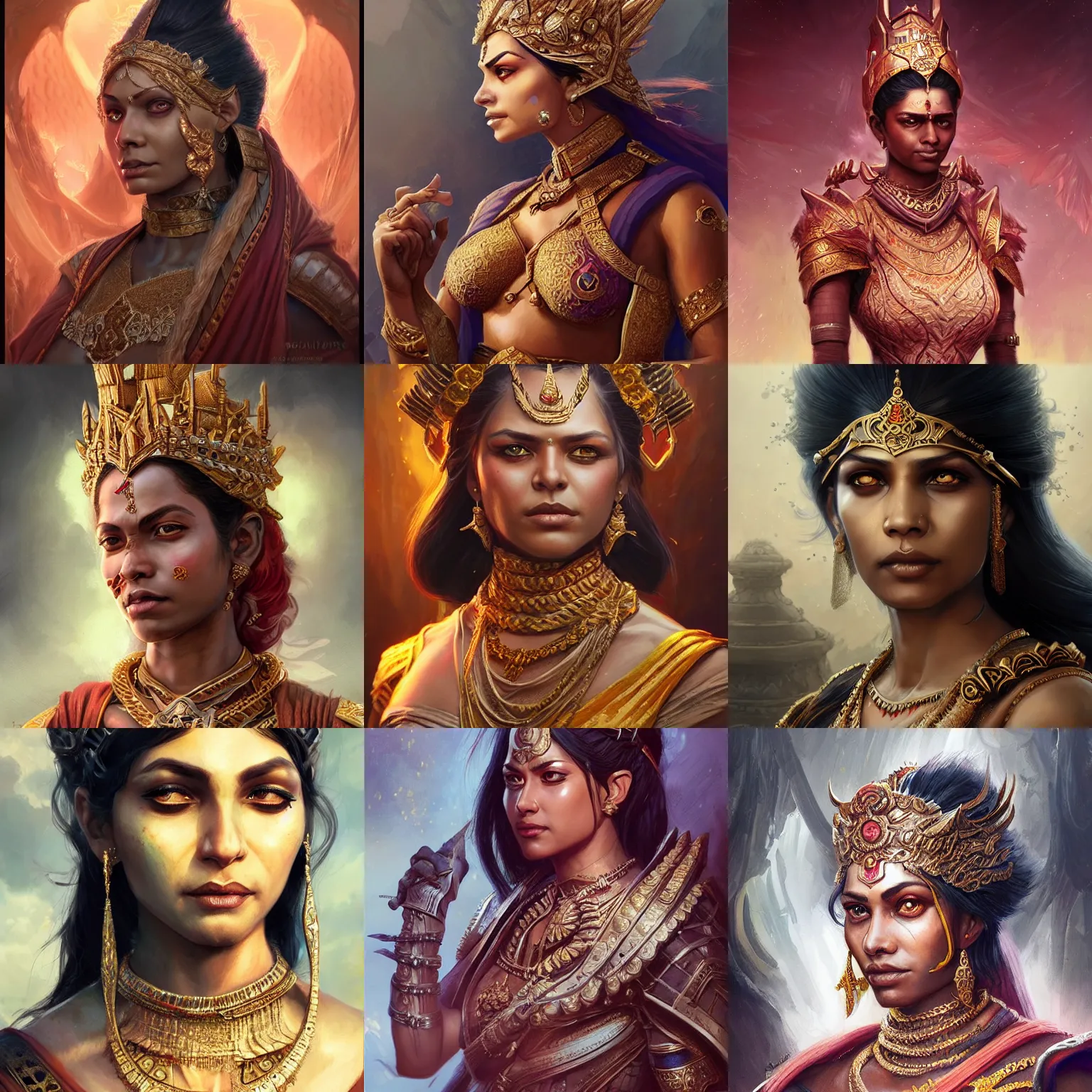 Prompt: dravidian empress, d & d, fantasy, highly detailed, portrait, digital painting, trending on artstation, concept art, sharp focus, illustration, art by artgerm and greg rutkowski and magali villeneuve