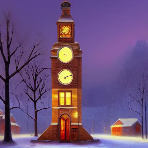 Prompt: clock tower ,inspired by Evgeny Lushpin,winter,night time,cinematic,art station