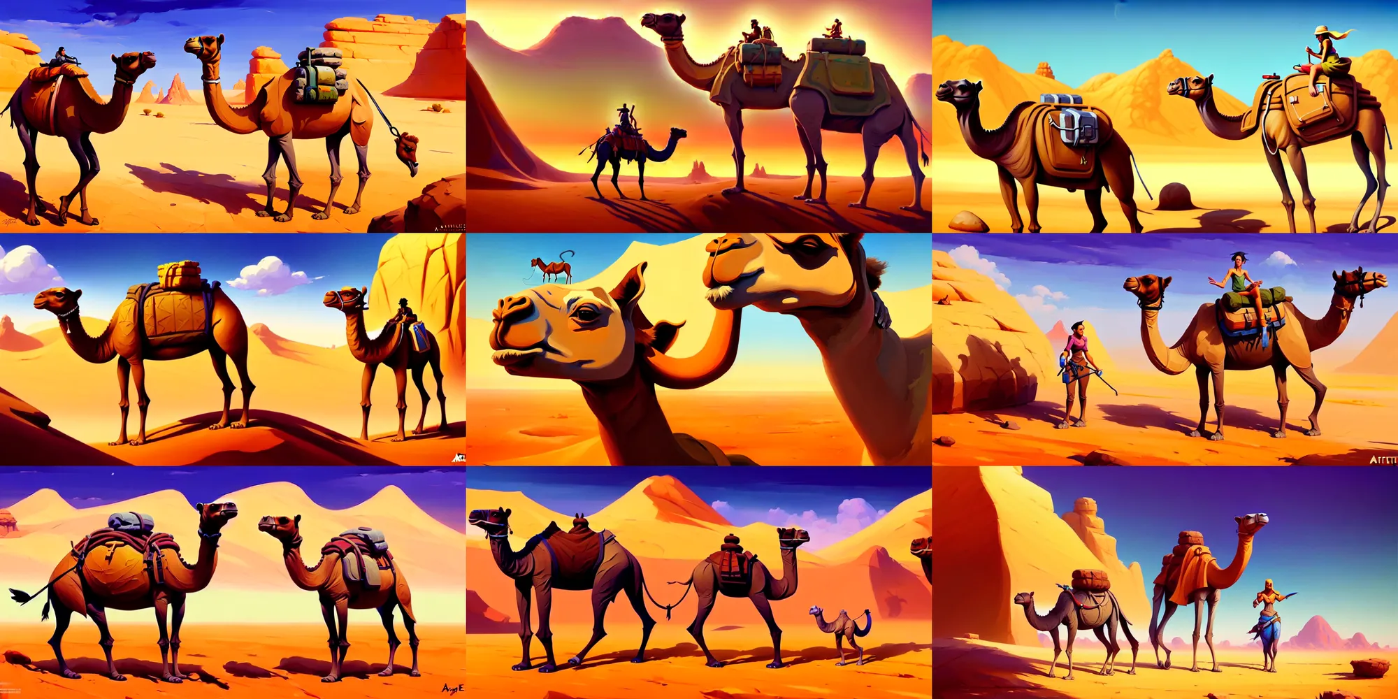 Prompt: isometric game asset of camel in the desert, in gouache detailed paintings, by artgerm, jesper ejsing, by rhads,, stylized, smooth, 2 d sprites asset sheet, kitbash, arcane, overwatch, many color scheme, 8 k, close up,