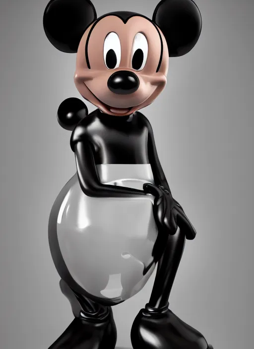 Image similar to stylized shiny latex rubber leather statue full body made of marble of disney character mickey mouse, perfect symmetrical body, perfect symmetrical face, hyper realistic, hyper detailed, by johannen voss, by michelangelo, octane render, blender, 8 k, displayed in pure white studio room