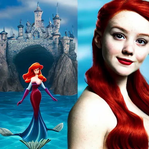 Prompt: Ariel the little mermaid, live action, battlefield