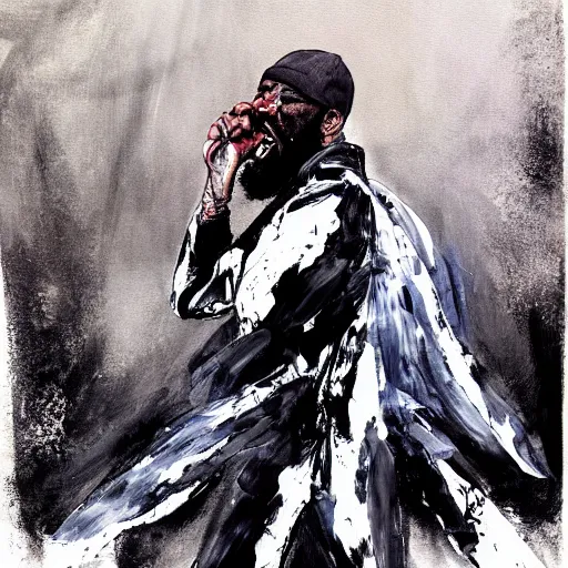 Image similar to a beautiful professional portrait of mc ride rapping and yelling, painted by tsutomu nihei