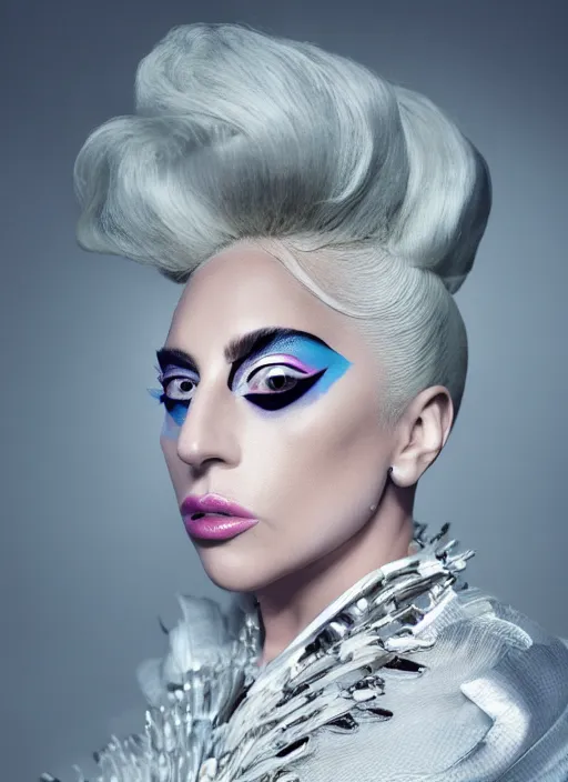 Image similar to lady gaga styled by nick knight posing, photohoot, set pieces, intricate set, vogue magazine, canon, highly realistic. high resolution. highly detailed. dramatic. 8 k. 4 k.