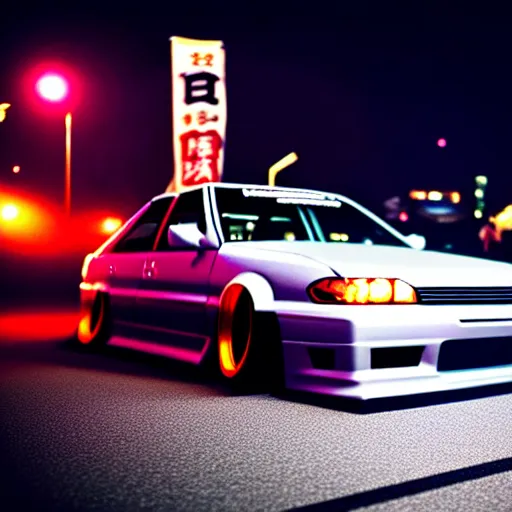 Prompt: a car JZX100 turbo drift at illegal car meet, Sibuya prefecture, city midnight mist lights, cinematic color, photorealistic, highly detailed wheels, 200MM